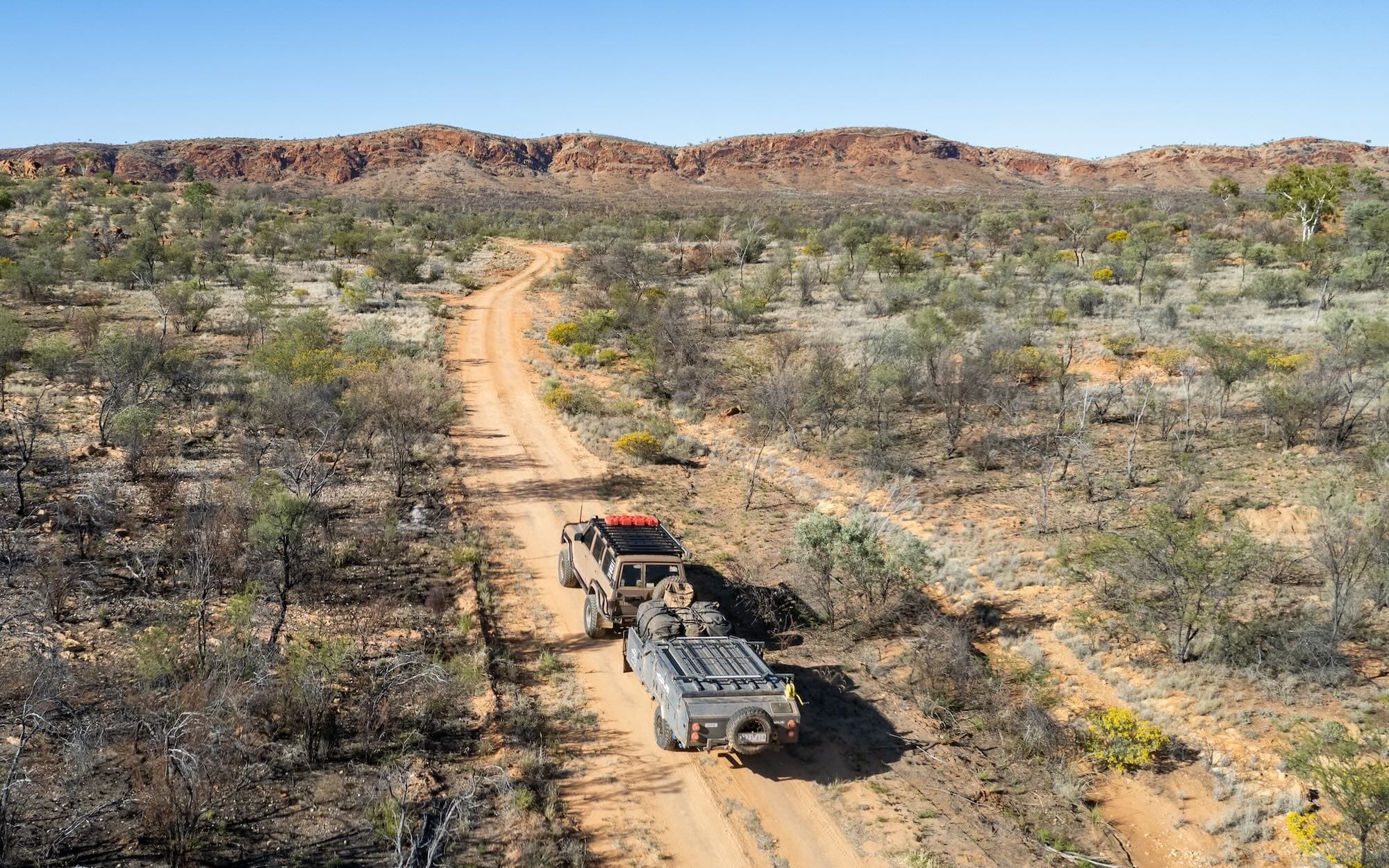 Aerial view of remote Australian off-road camping